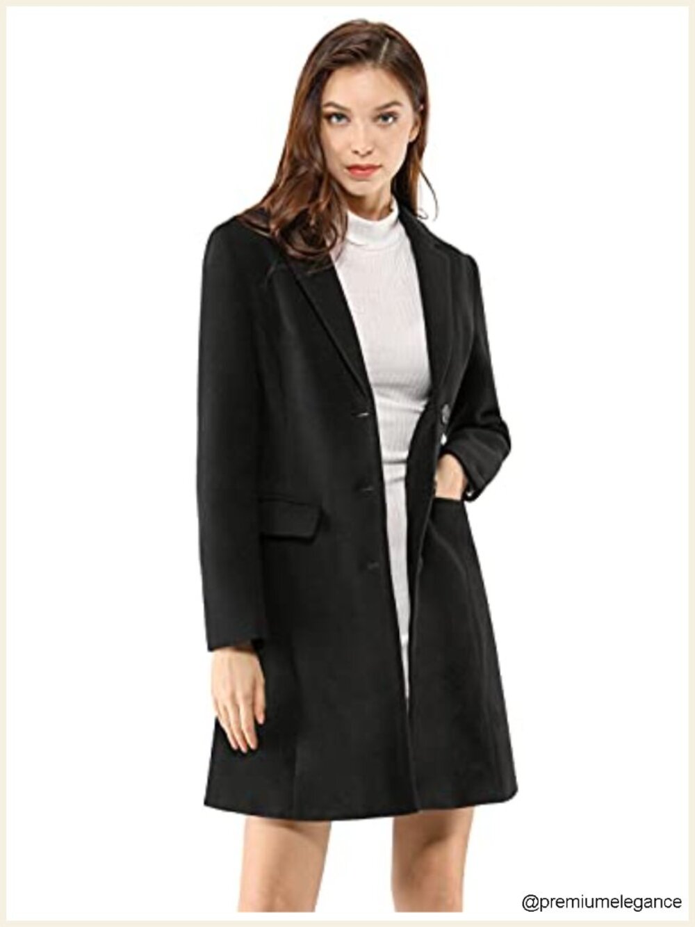 Wool Blend Peacoat Women A-Line Winter Work Coat Notch Lapel Fully Lined